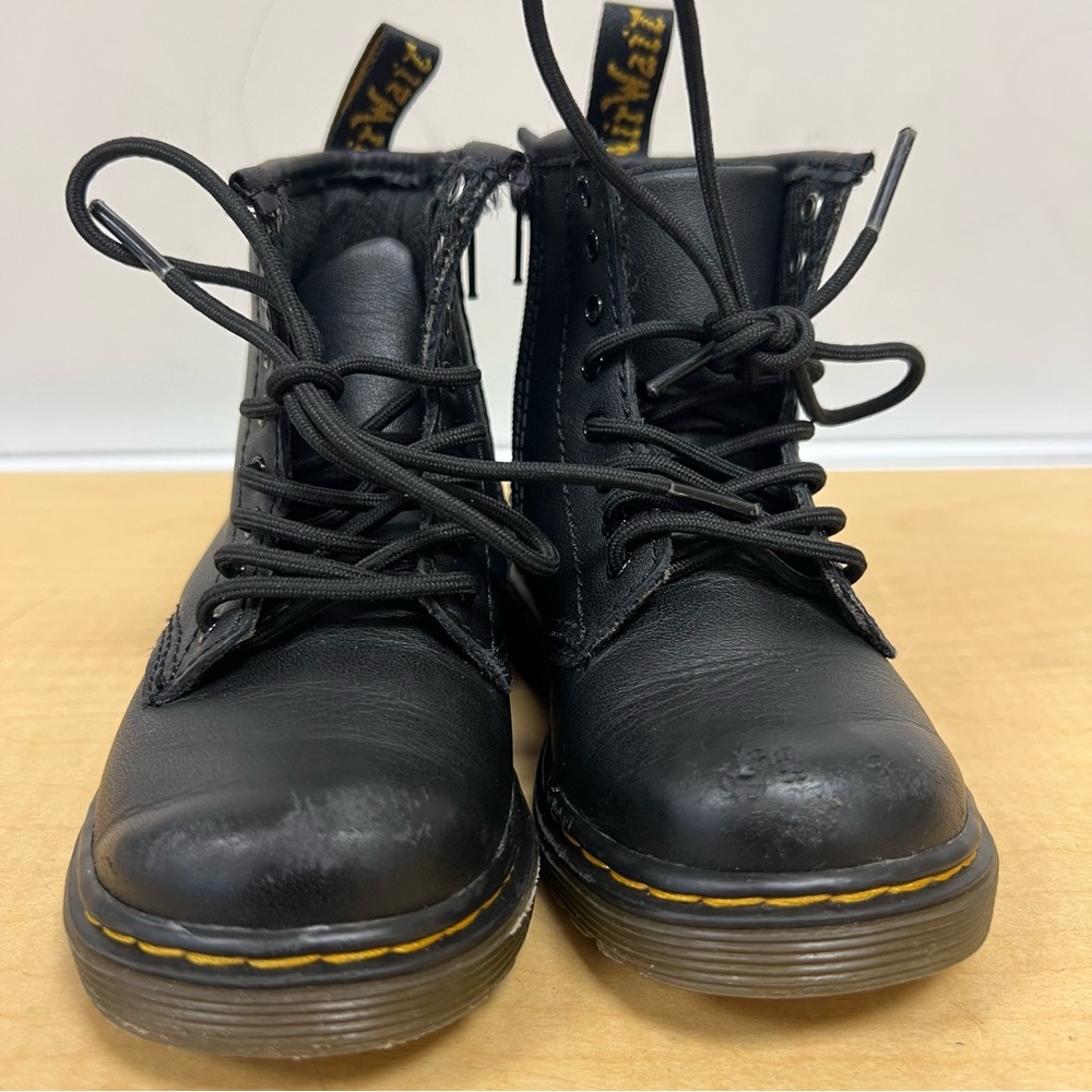 Dr. Martens Black Kids Boots Leather Goth Grunge - Picture 3 of 10